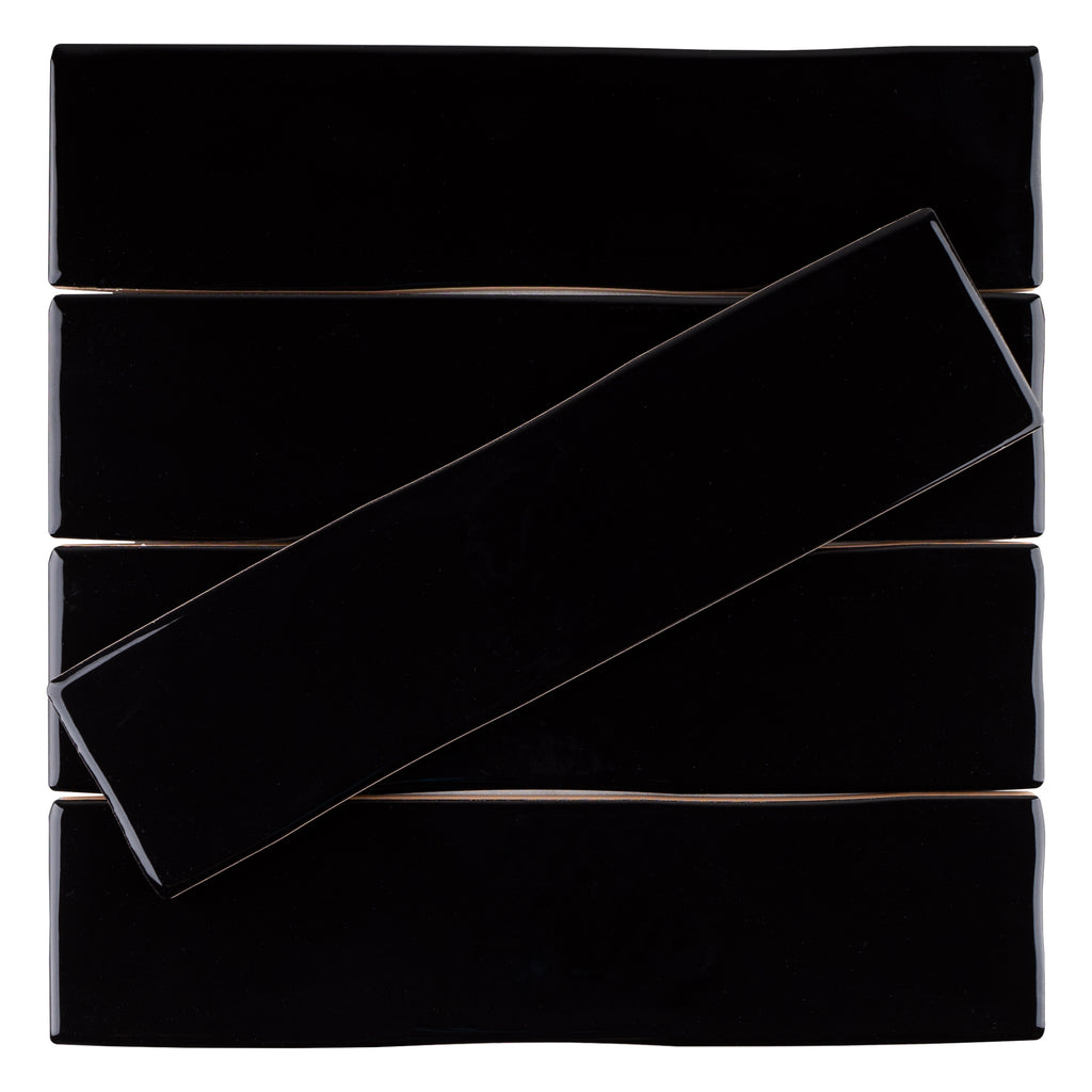 KE-NES KEZMA - Black handmade ceramic wall tile 3 in. x 12 in