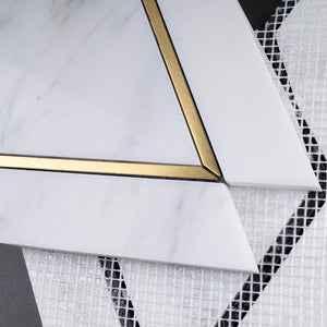 NBG-7 Lorenza -White and  Gold Diamond Marble and Metal Backsplash Tile