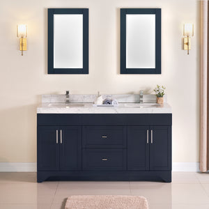 1905-60D-04 Marine Blue 60" Bathroom Vanity Set Solid Wood Cabinet and Double Side 2 Sinks with Quartz Counter Top Optional Mirror