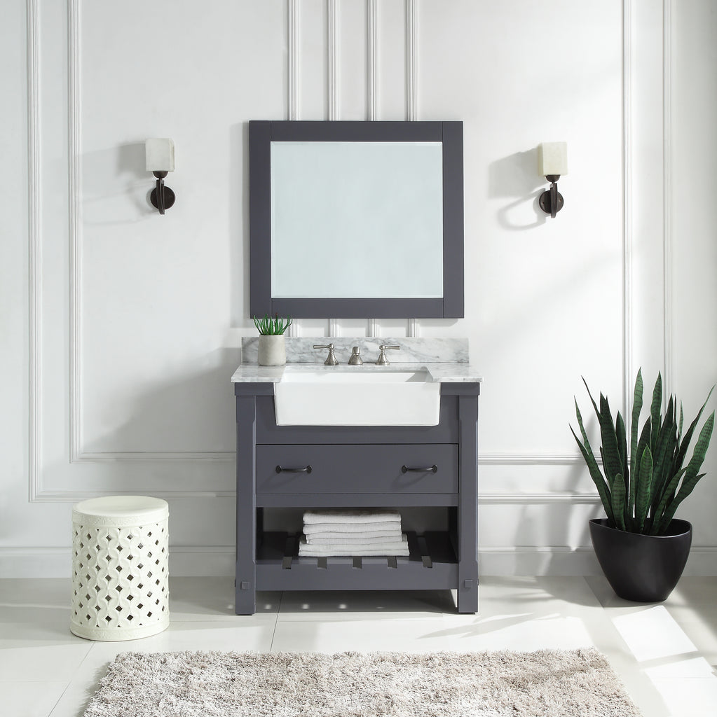 1915-36-02 36" Charcoal Grey Bathroom Vanity Cabinet Set Marble Top an ...