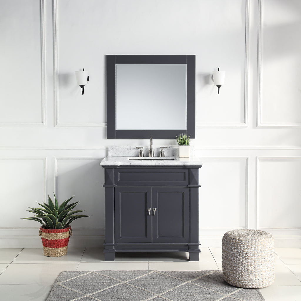 1917-36-02 36" Charcoal Grey Bathroom Vanity Cabinet Set Marble Top an ...