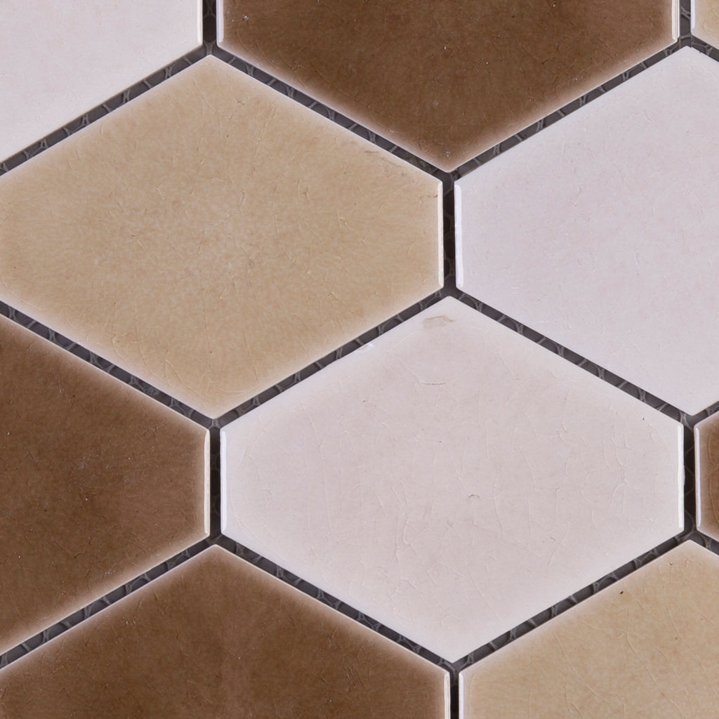 THMAG-09 Brown Diamond Hexagon Handmade Ceramic Mosaic Tile Sheet