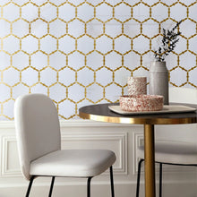 TNDOG-07 Snowflake white and gold marble mosaic tile backsplash
