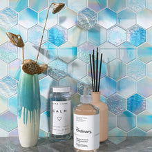 AUR-1 Aurora 3" Hexagon  Blue Glossy Glass Mosaic Backsplash Wall Tile