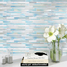 AUR-3 Aurora Interlocking Blue Glossy Glass Mosaic Backsplash Wall Tile