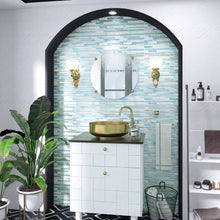 AUR-3 Aurora Interlocking Blue Glossy Glass Mosaic Backsplash Wall Tile