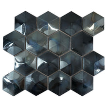 AUR-7 Aurora 3" 3D Hexagon  Blue Glossy Glass Mosaic Backsplash Wall Tile