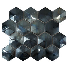 AUR-7 Aurora 3" 3D Hexagon  Blue Glossy Glass Mosaic Backsplash Wall Tile