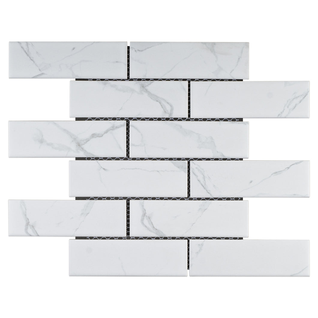 JAPM405 2x6  Brick Joint White Cararra Matte Porcelain Mosaic tile