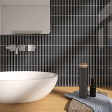 JAPM503  Glossy Black 11.2-in x 11.91-in Stacked Porcelain Mosaic Wall and Floor Tile