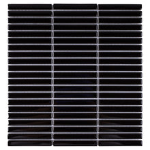 JAPM503  Glossy Black 11.2-in x 11.91-in Stacked Porcelain Mosaic Wall and Floor Tile