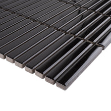 JAPM503  Glossy Black 11.2-in x 11.91-in Stacked Porcelain Mosaic Wall and Floor Tile