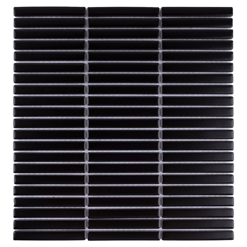 JAPM504  Stacked Matte Black Porcelain Mosaic Tile Wall Tile Floor Tile