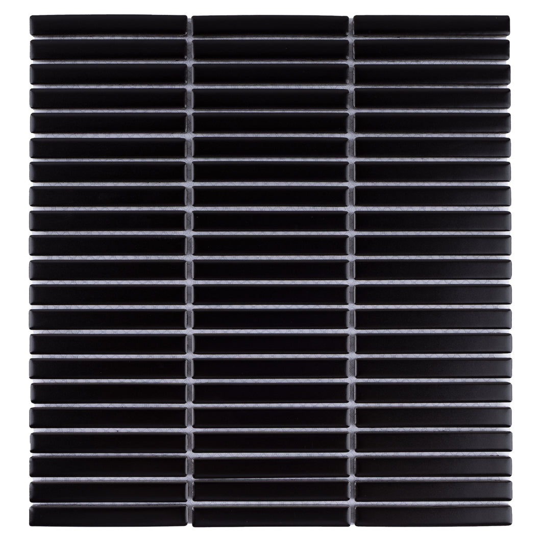 JAPM504  Stacked Matte Black Porcelain Mosaic Tile Wall Tile Floor Tile
