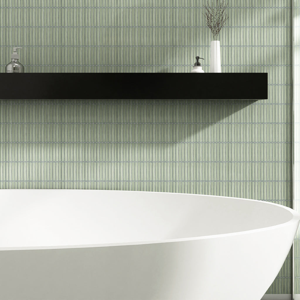 JAPM506 Stacked Reactive Jade Green Glossy Porcelain Mosaic Wall and F ...