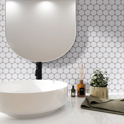 JAPM801  Penny Round White Matte Porcelain Mosaic Wall and Floor Tile