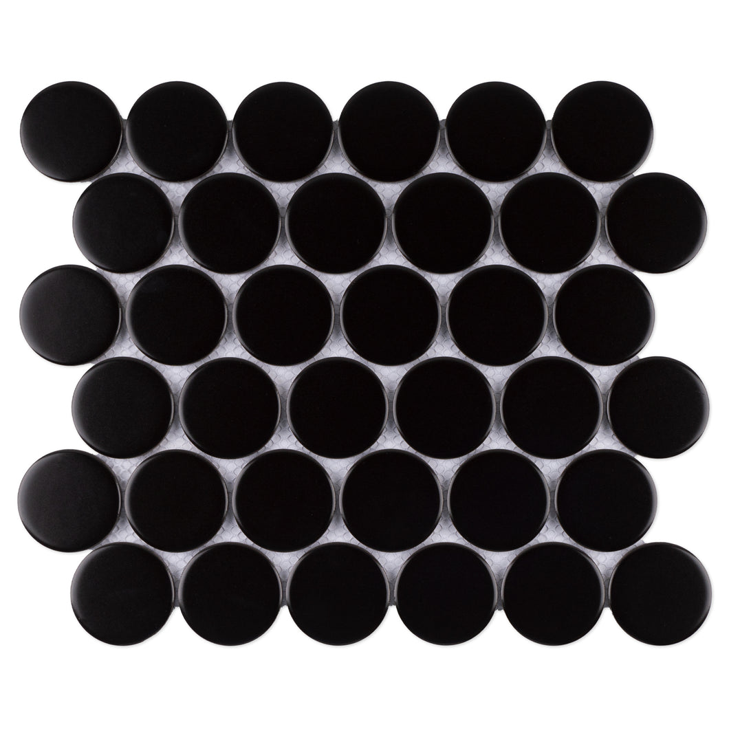 JAPM802 Penny Round Black Matte Porcelain Mosaic Wall and Floor Tile