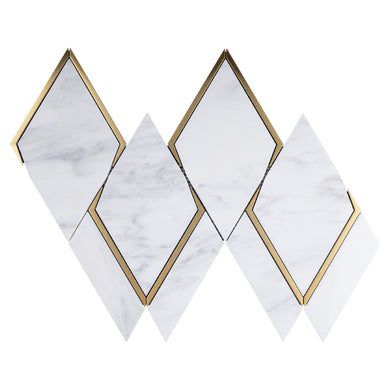 NBG-7 Lorenza -White and  Gold Diamond Marble and Metal Backsplash Tile