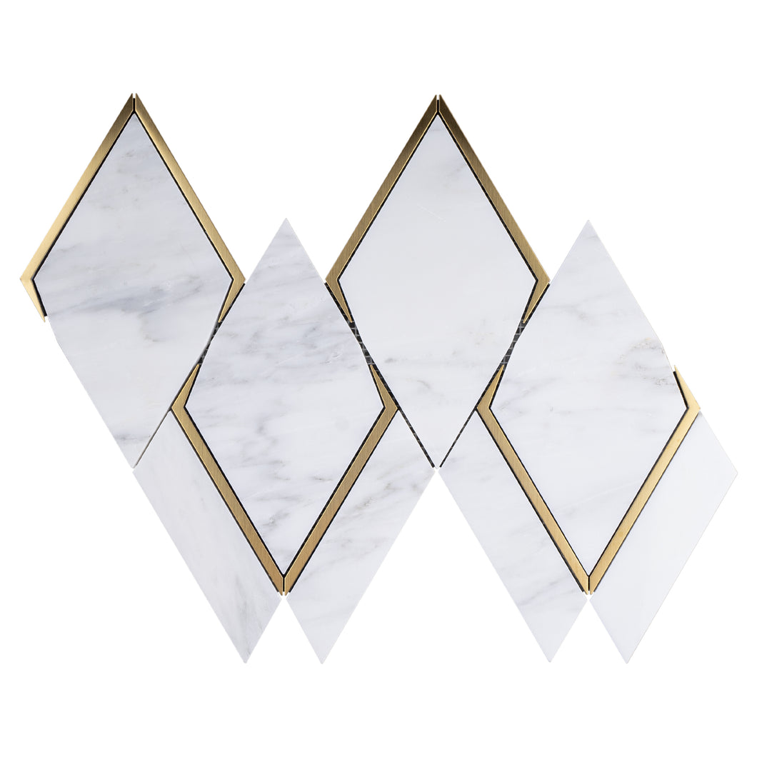 NBG-7 Lorenza -White and  Gold Diamond Marble and Metal Backsplash Tile