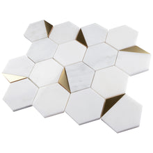 NBG-1 3“ Hexagon White and Gold Metal Stainless Steel Polished Marble Tile
