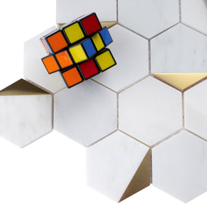 NBG-1 3“ Hexagon White and Gold Metal Stainless Steel Polished Marble Tile