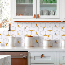 NBG-1 3“ Hexagon White and Gold Metal Stainless Steel Polished Marble Tile