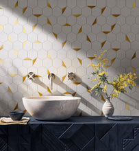 NBG-1 3“ Hexagon White and Gold Metal Stainless Steel Polished Marble Tile