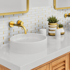 NBG-2 2x6 White and Gold Metal Stainless Steel Polished Marble Tile