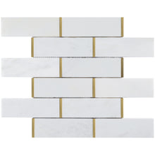 NBG-2 2x6 White and Gold Metal Stainless Steel Polished Marble Tile