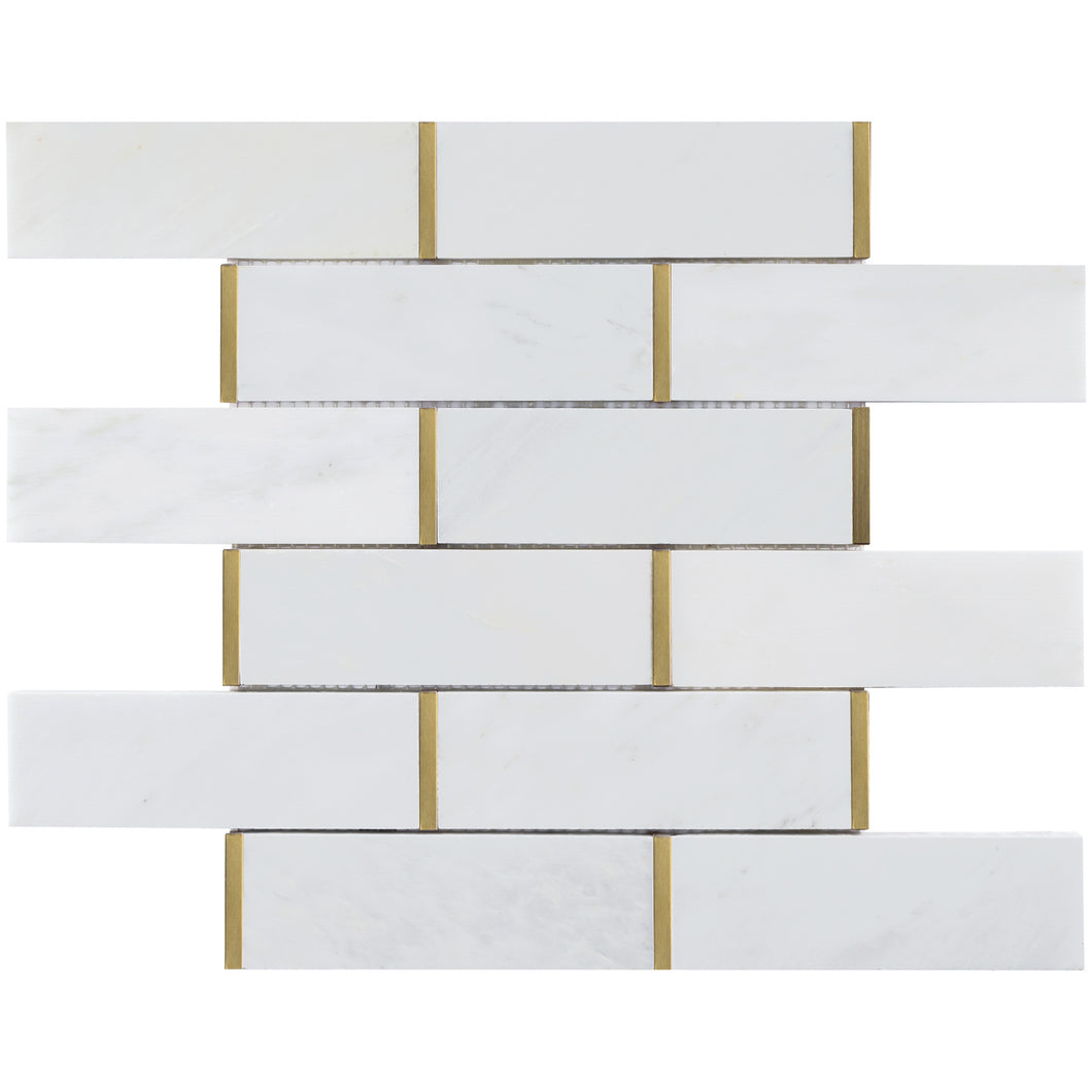NBG-2 2x6 White and Gold Metal Stainless Steel Polished Marble Tile