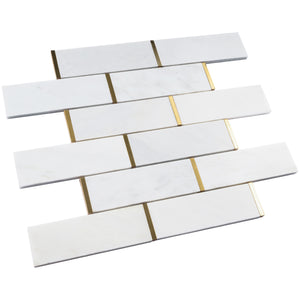 NBG-2 2x6 White and Gold Metal Stainless Steel Polished Marble Tile