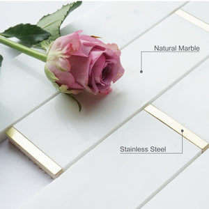 NBG-2 2x6 White and Gold Metal Stainless Steel Polished Marble Tile