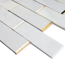 NBG-2 2x6 White and Gold Metal Stainless Steel Polished Marble Tile