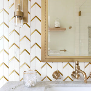 NBG-3  Chevron White and Gold Metal Stainless Steel Polished Marble Tile