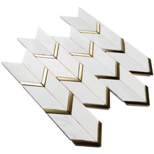 NBG-3  Chevron White and Gold Metal Stainless Steel Polished Marble Tile
