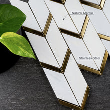 NBG-3  Chevron White and Gold Metal Stainless Steel Polished Marble Tile