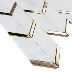 NBG-3  Chevron White and Gold Metal Stainless Steel Polished Marble Tile