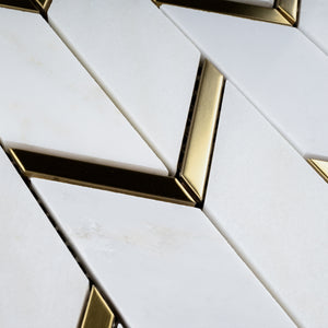 NBG-3  Chevron White and Gold Metal Stainless Steel Polished Marble Tile