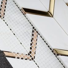 NBG-3  Chevron White and Gold Metal Stainless Steel Polished Marble Tile