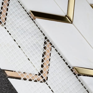NBG-3  Chevron White and Gold Metal Stainless Steel Polished Marble Tile