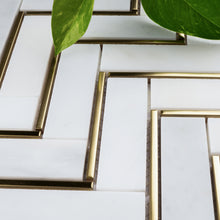 NBG-4 Herringbone White and Gold Metal Stainless Steel Polished Marble Tile