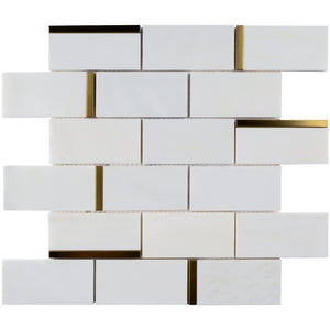 NBG-5 2x4 Subway Tile White and Gold Metal Stainless Steel Polished Marble Tile