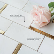 NBG-5 2x4 Subway Tile White and Gold Metal Stainless Steel Polished Marble Tile