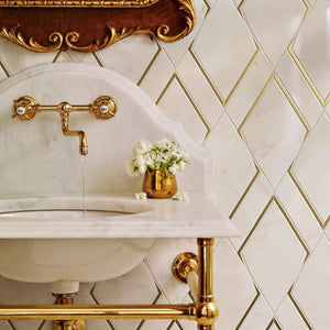 NBG-7 Lorenza -White and  Gold Diamond Marble and Metal Backsplash Tile