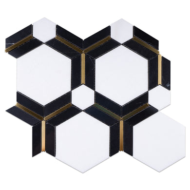 TNDOG-10 Natural Dorato Hexagon White Gold Polished Marble Mosaic Tile Wall Tile Backsplash