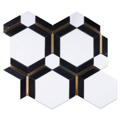TNDOG-10 Natural Dorato Hexagon White Gold Polished Marble Mosaic Tile Wall Tile Backsplash