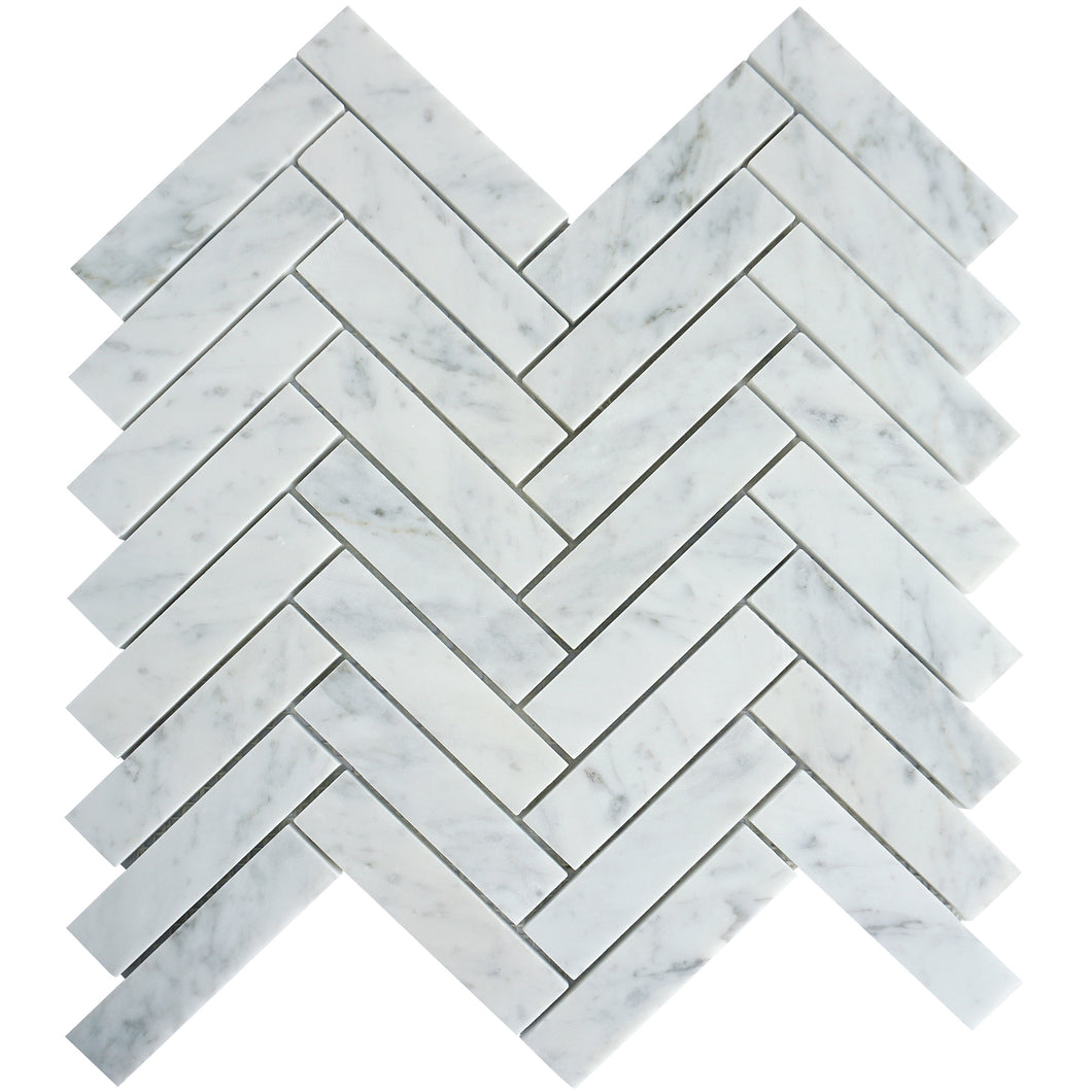 TNMSG-14 Natural Herringbone Carrara White Polished Marble Mosaic Backsplash Wall Tile