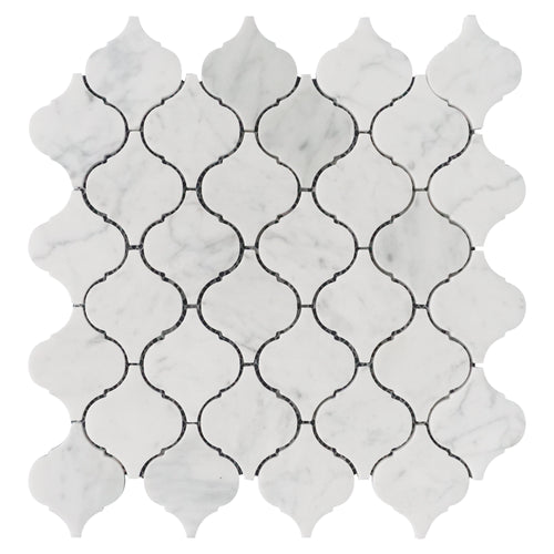 TNMSG-15 Natural Arabesque Carrara White Polished Marble Mosaic Backsplash Wall Tile
