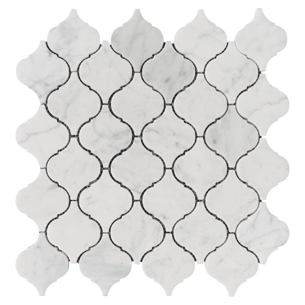TNMSG-15 Natural Arabesque Carrara White Polished Marble Mosaic Backsplash Wall Tile