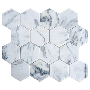 TNMSG-02  3" hexagon honeycomb white marble mosaic tile backsplash